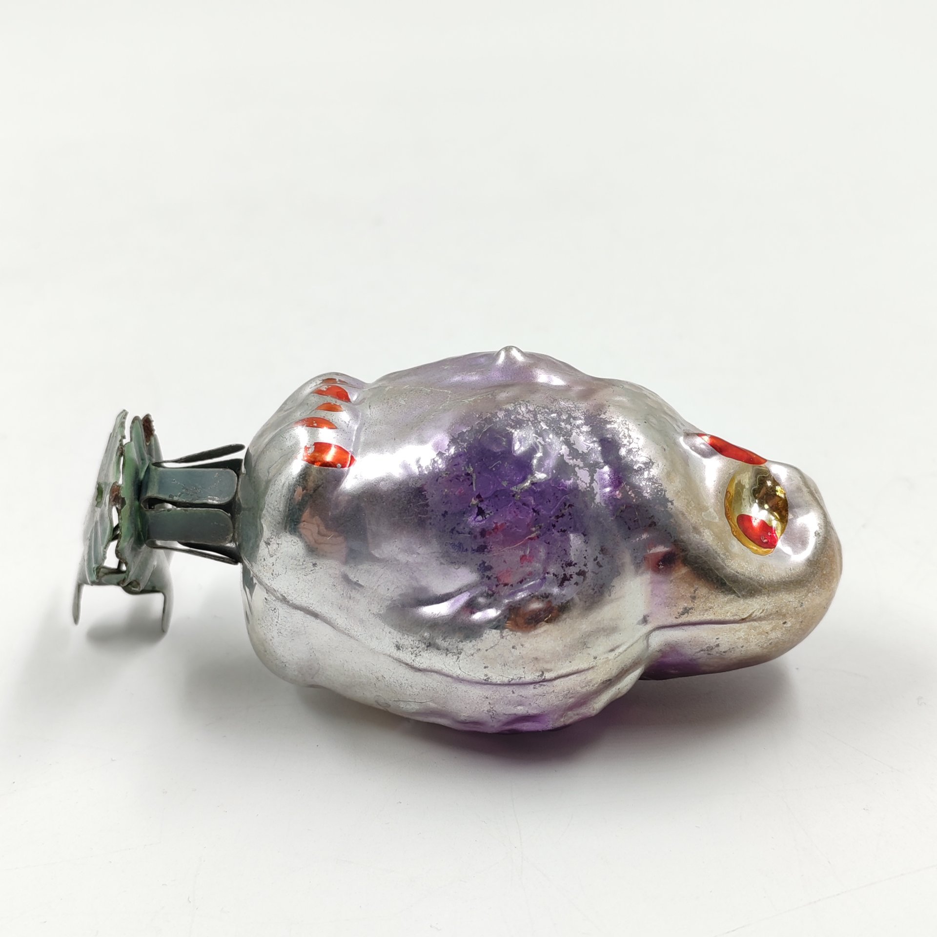 Игрушка елочная на прищепке "Сова", стекло, краска, металл, СССР, 1960-1980 гг.