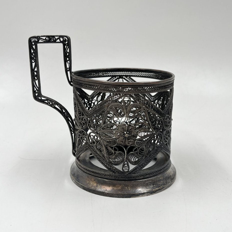 Подстаканник в технике ажурной скани, металл, Казаковский завод художественных изделий (КХИ), СССР, 1960-1990 гг., Казаковский завод художественных изделий (КХИ)