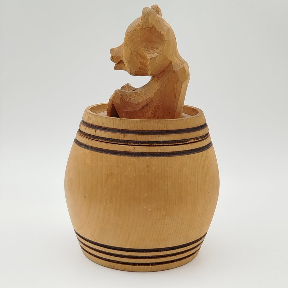 Бочонок для хранения меда (медовница) с мишкой на крышке