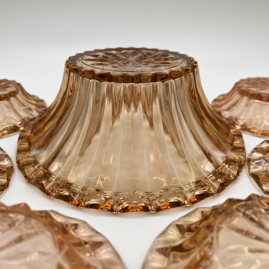 Набор карамельного оттенка для подачи варенья (джема, мёда, сметаны) на 6 персон, Запрудненский завод электровакуумных приборов, цветное стекло