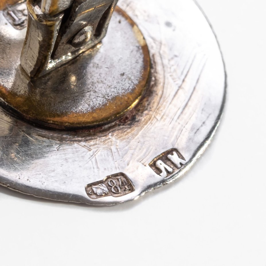 Запонки "Кавказ" круглой формы, мастер "Л.К.", металл, чернь, Российская империя, 1908-1917 гг.