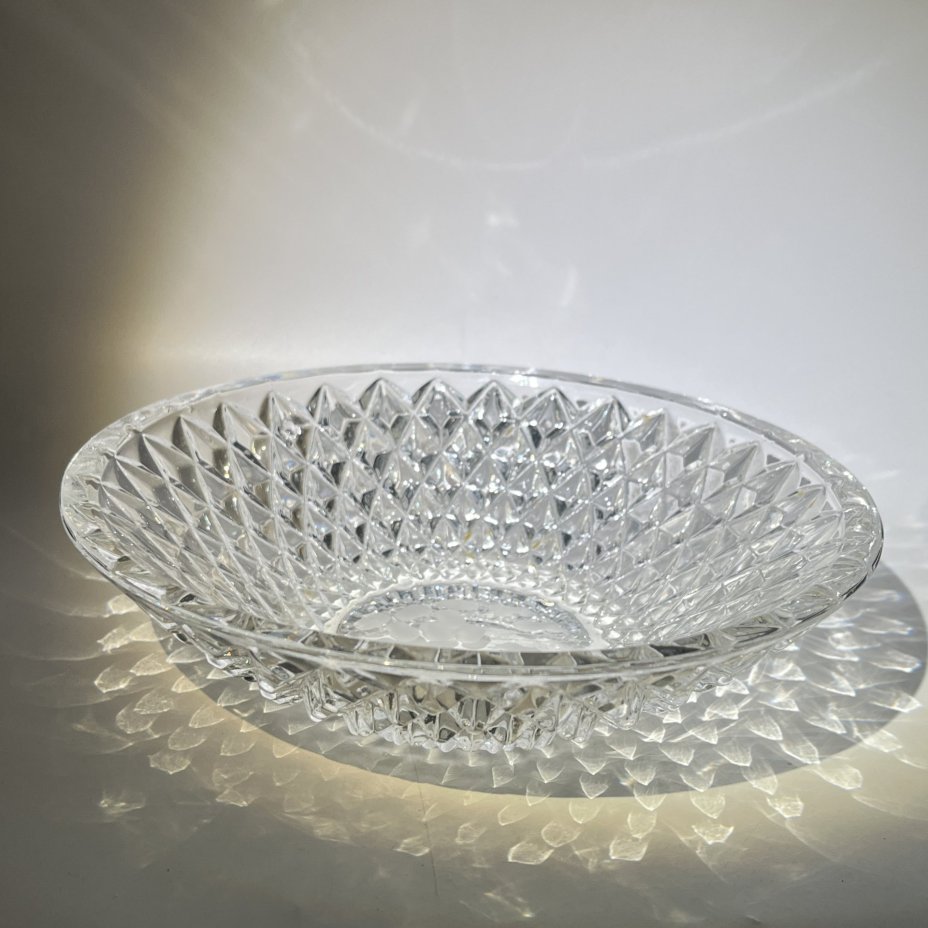 Салатник с резным геометрическим декором, хрусталь, алмазная грань, СССР, 1970-1990 гг.