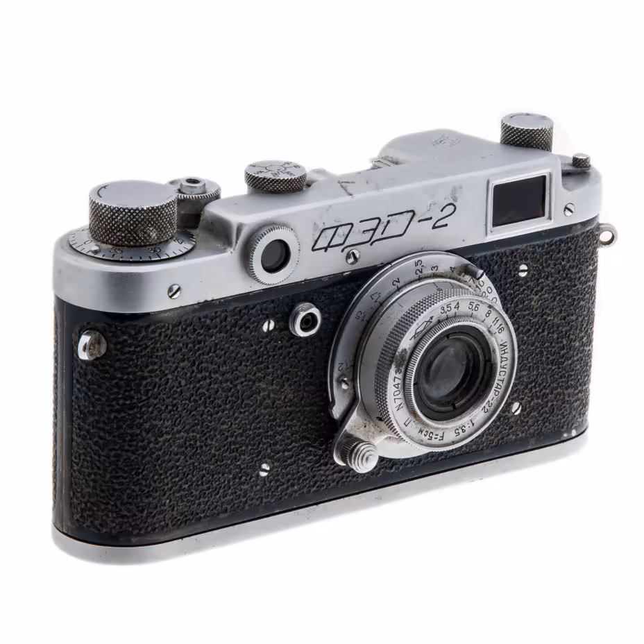Фотоаппарат пленочный "ФЭД-2" с объективом "Индустар-22", металл, пластик, стекло, Харьковский машиностроительный завод "ФЭД", СССР, 1955-1970 гг., Харьковский машиностроительный завод им. Дзержинского (ФЭД)