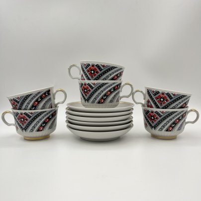 Набор из 6 чайных пар, фарфор, крытье, золочение, Тернопольский фарфоровый завод, СССР, 1975-1991 гг.