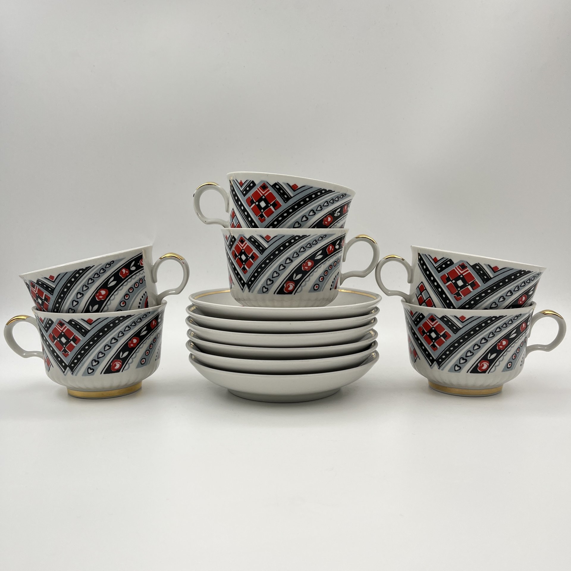 Набор из 6 чайных пар, фарфор, крытье, золочение, Тернопольский фарфоровый завод, СССР, 1975-1991 гг.