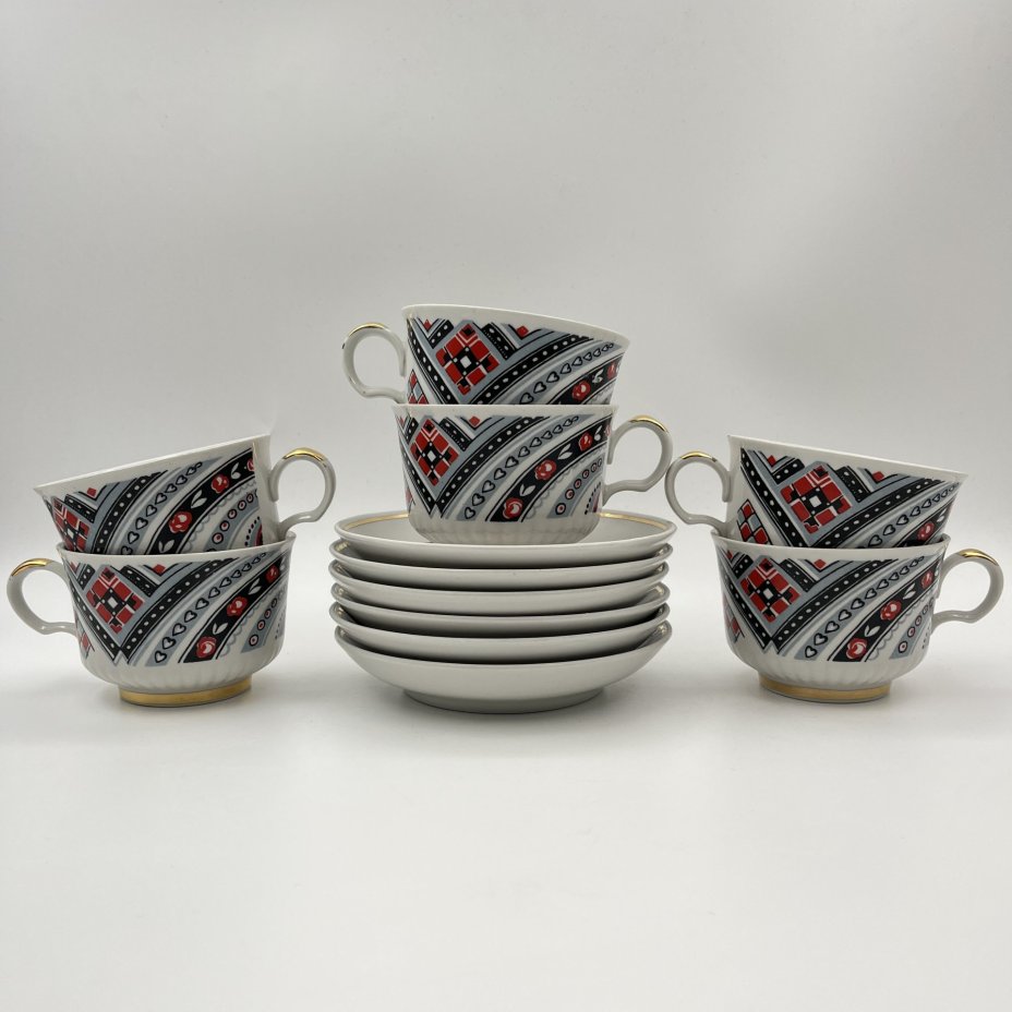 Набор из 6 чайных пар, фарфор, крытье, золочение, Тернопольский фарфоровый завод, СССР, 1975-1991 гг.