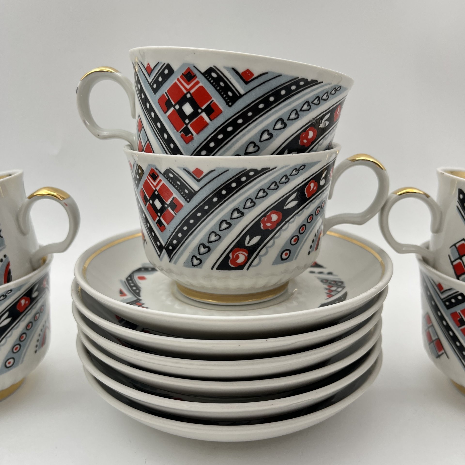 Набор из 6 чайных пар, фарфор, крытье, золочение, Тернопольский фарфоровый завод, СССР, 1975-1991 гг.