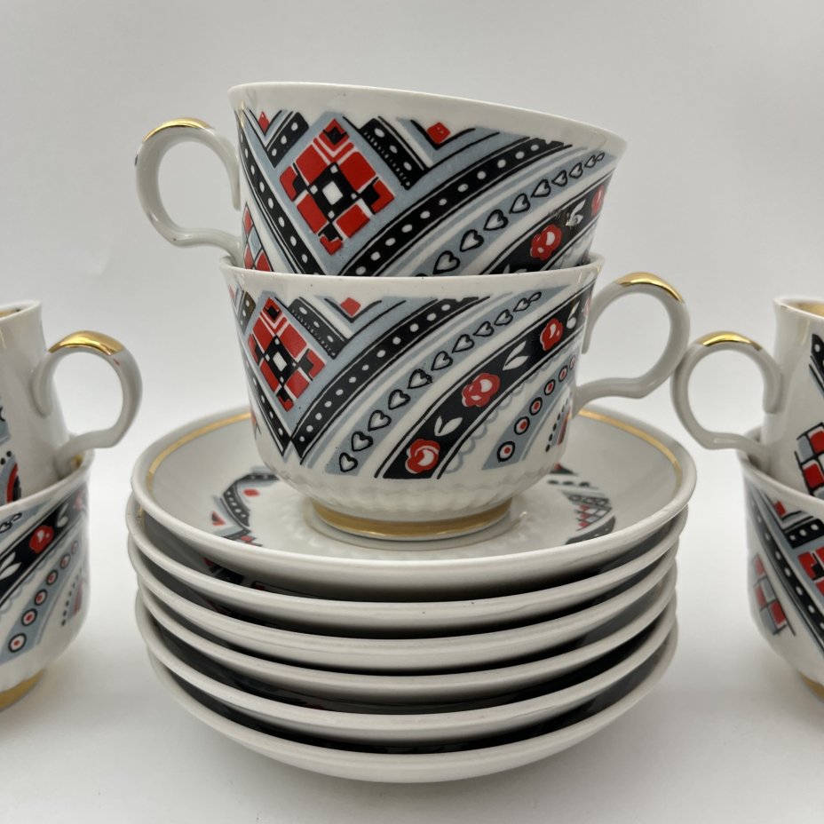 Набор из 6 чайных пар, фарфор, крытье, золочение, Тернопольский фарфоровый завод, СССР, 1975-1991 гг.