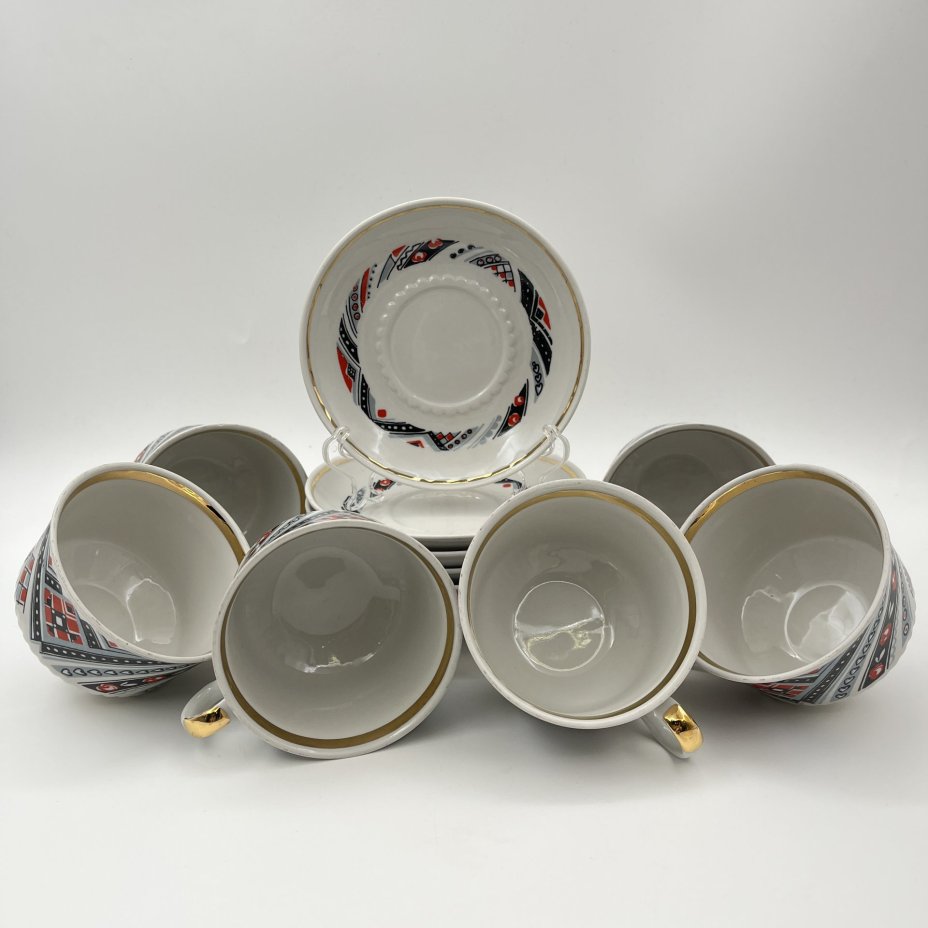 Набор из 6 чайных пар, фарфор, крытье, золочение, Тернопольский фарфоровый завод, СССР, 1975-1991 гг.