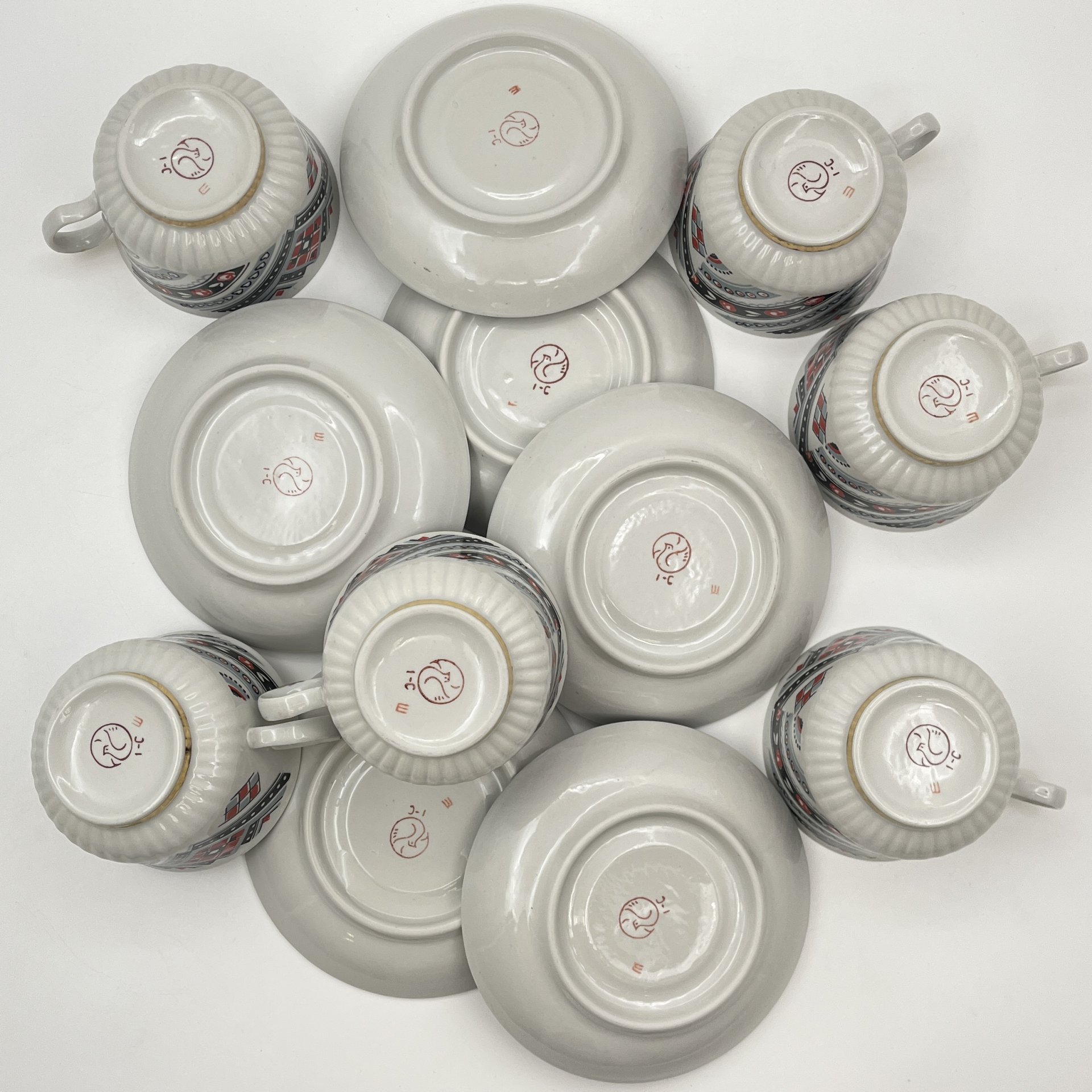 Набор из 6 чайных пар, фарфор, крытье, золочение, Тернопольский фарфоровый завод, СССР, 1975-1991 гг.