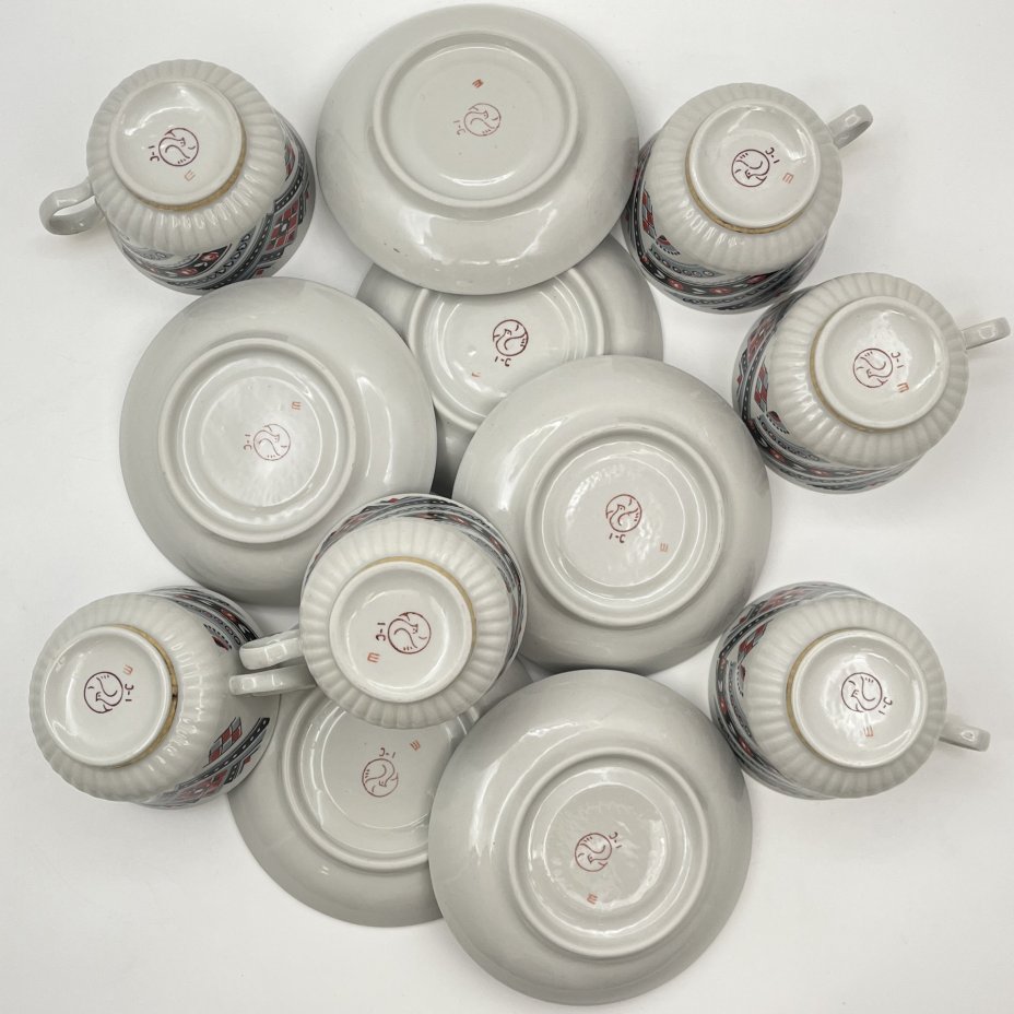 Набор из 6 чайных пар, фарфор, крытье, золочение, Тернопольский фарфоровый завод, СССР, 1975-1991 гг.