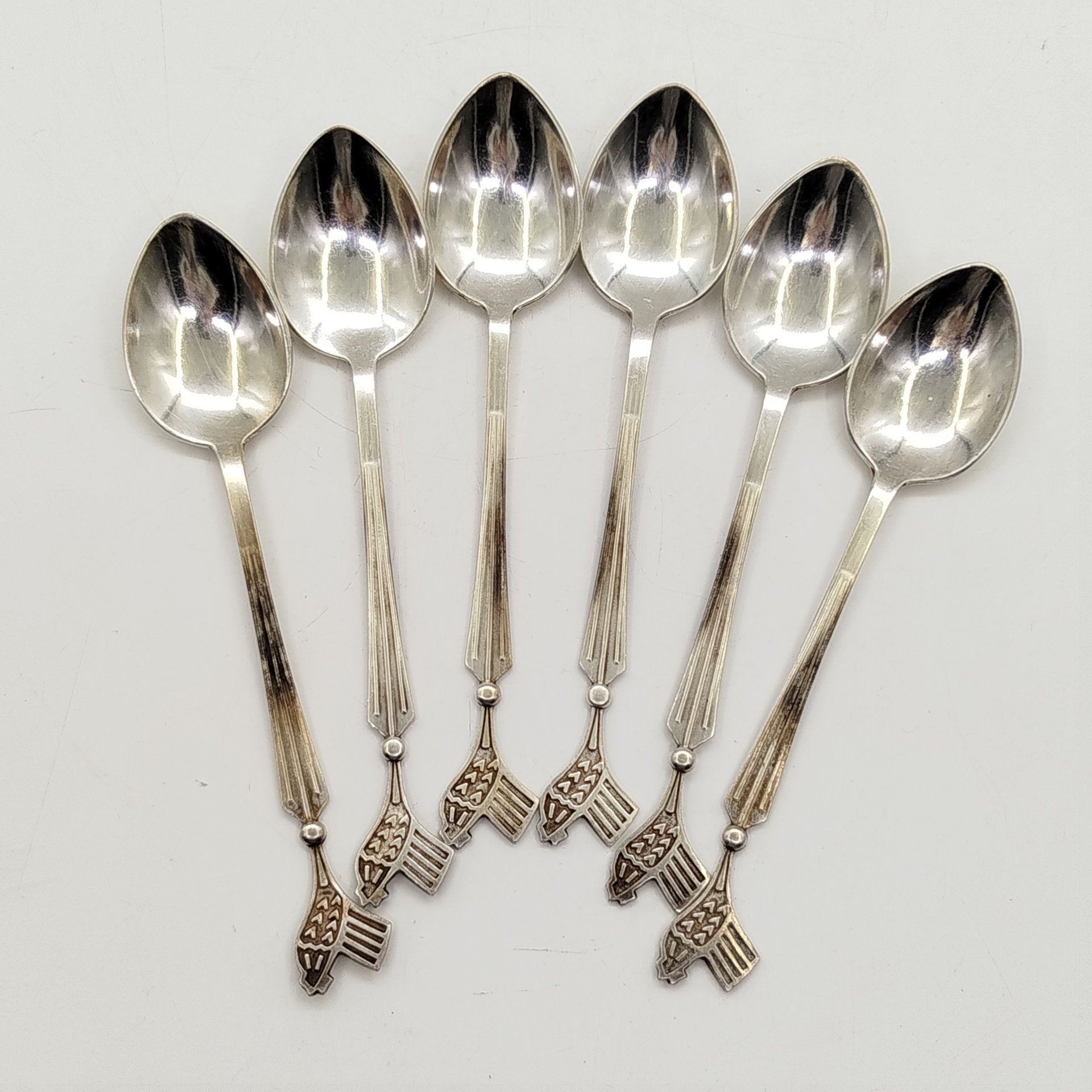 Набор из 6-ти кофейных ложек "Петушок", мельхиор (медь-никель), Красносельская ювелирная фабрика, СССР, 1960-1980 гг.