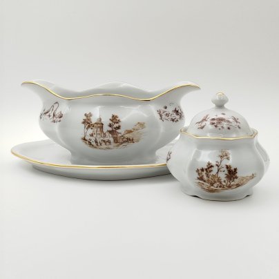 Пара соусников с изображение пейзажа, фарфор, деколь, Bohemia (Neurohlau), Чехословакия, 1980-1990 гг.