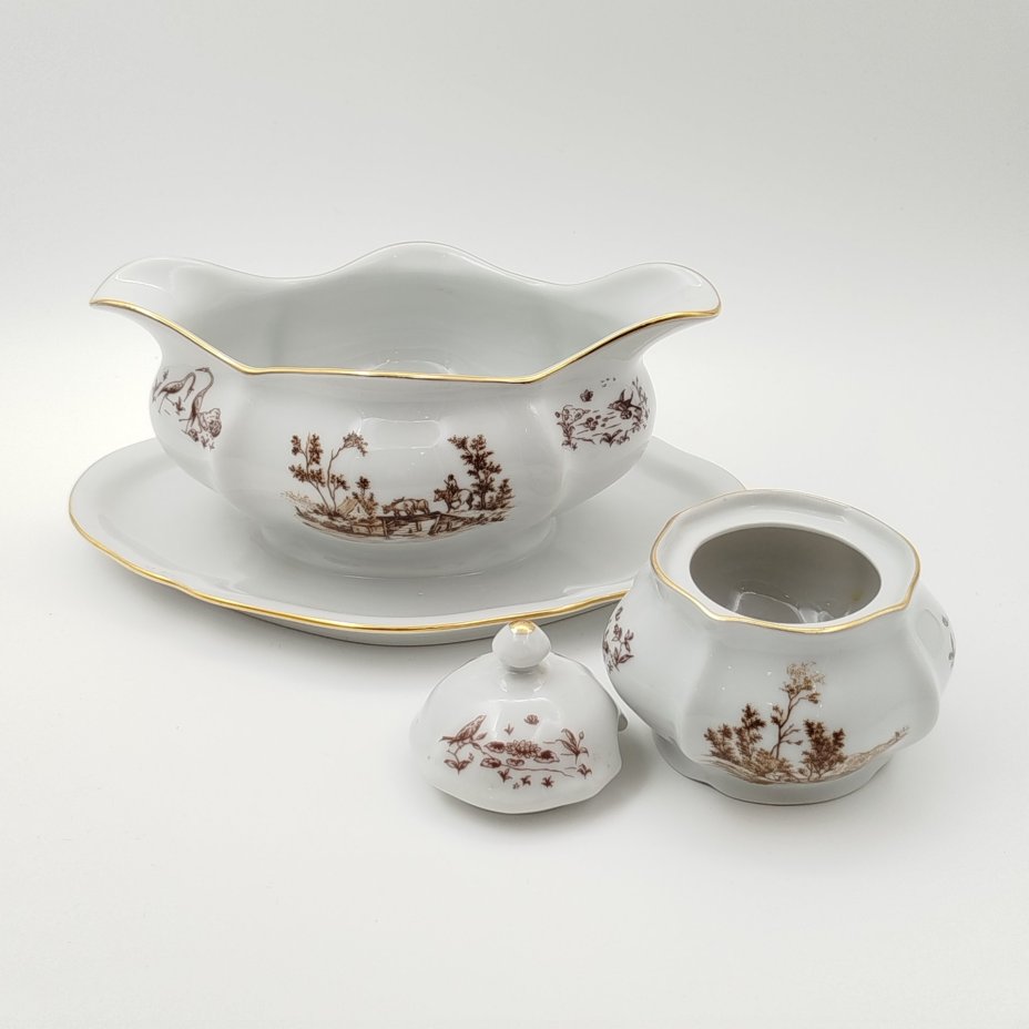 Пара соусников с изображение пейзажа, фарфор, деколь, Bohemia (Neurohlau), Чехословакия, 1980-1990 гг.