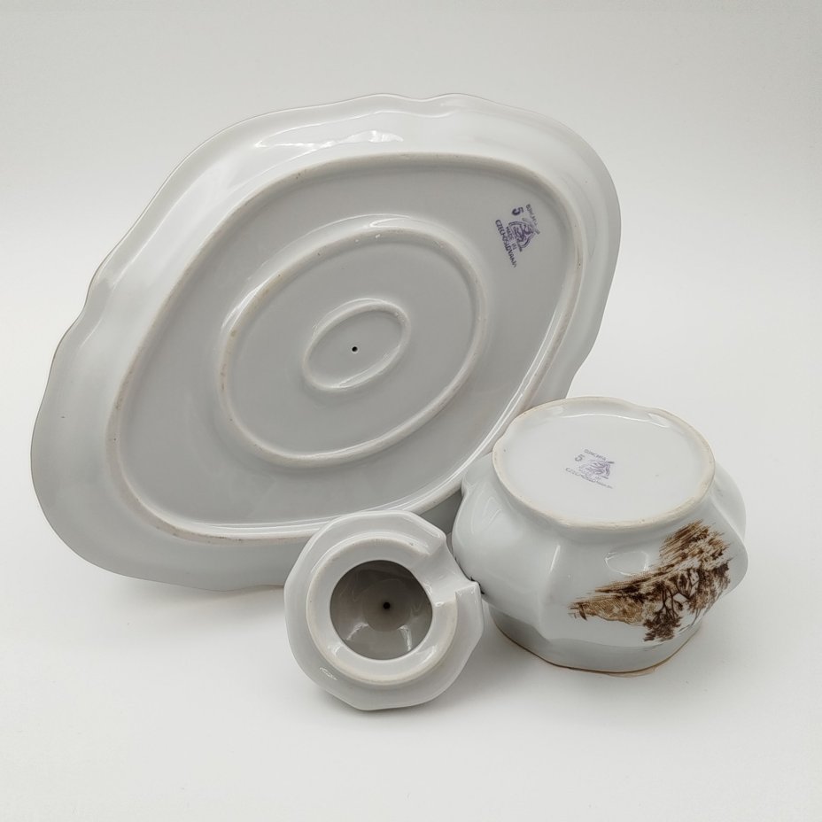 Пара соусников с изображение пейзажа, фарфор, деколь, Bohemia (Neurohlau), Чехословакия, 1980-1990 гг.