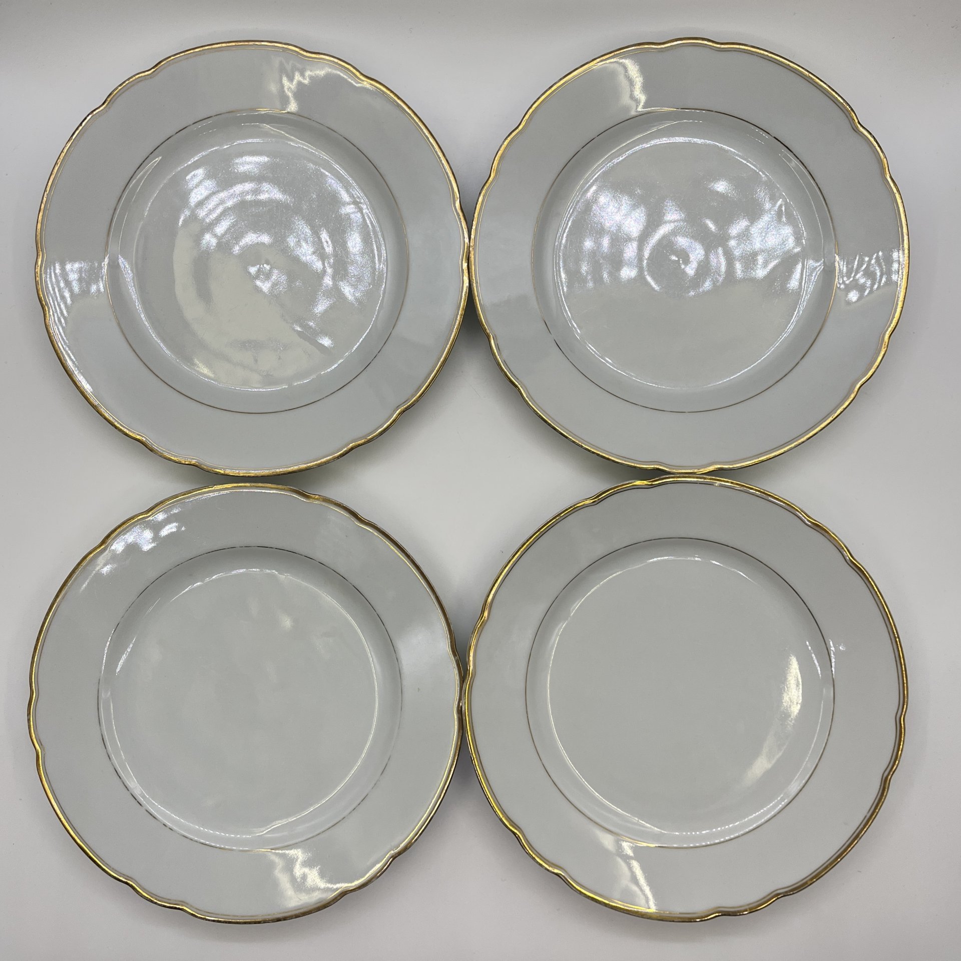 Набор обеденных тарелок на 4 персоны, фарфор, золочение, PMR Bavaria Jaeger & Co., Бавария, 1970-1990 гг.