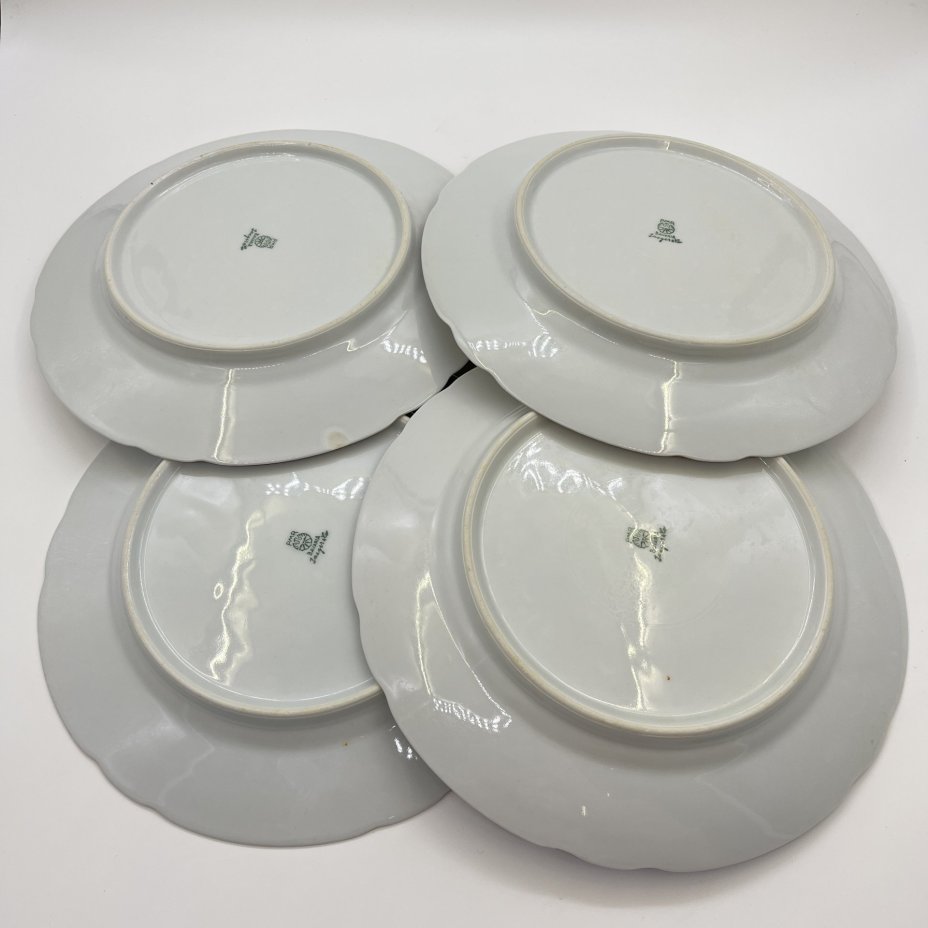 Набор обеденных тарелок на 4 персоны, фарфор, золочение, PMR Bavaria Jaeger & Co., Бавария, 1970-1990 гг.