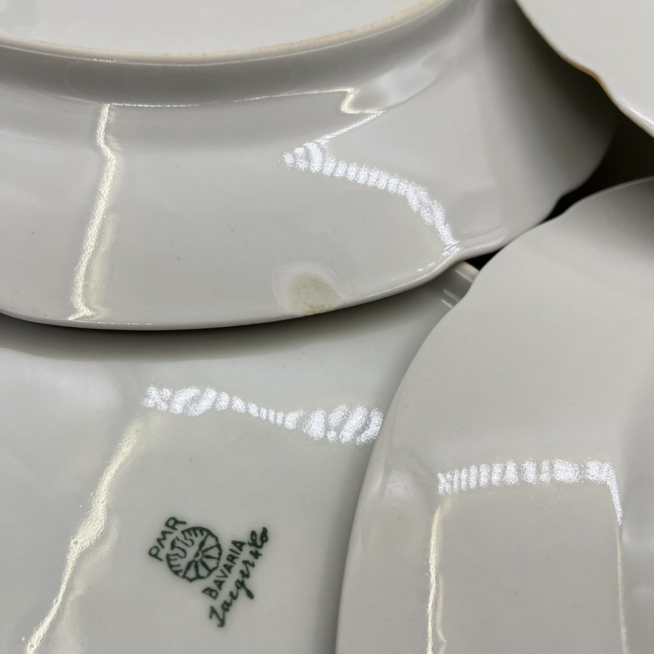 Набор обеденных тарелок на 4 персоны, фарфор, золочение, PMR Bavaria Jaeger & Co., Бавария, 1970-1990 гг.