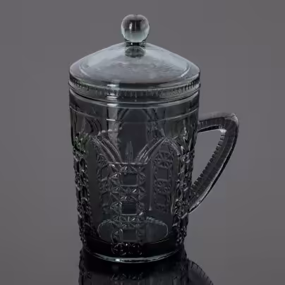 Кружка с крышкой дымчатого цвета, Стеклозавод «Неман»