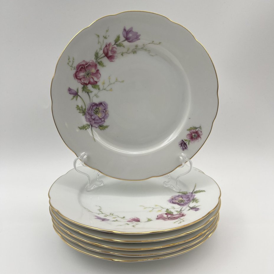 Набор из 6-ти десертных  тарелок с цветочным декором, "Gebrüder Benedikt", фарфор, деколь, золочение, Чехословакия, 1960-1990 гг.
