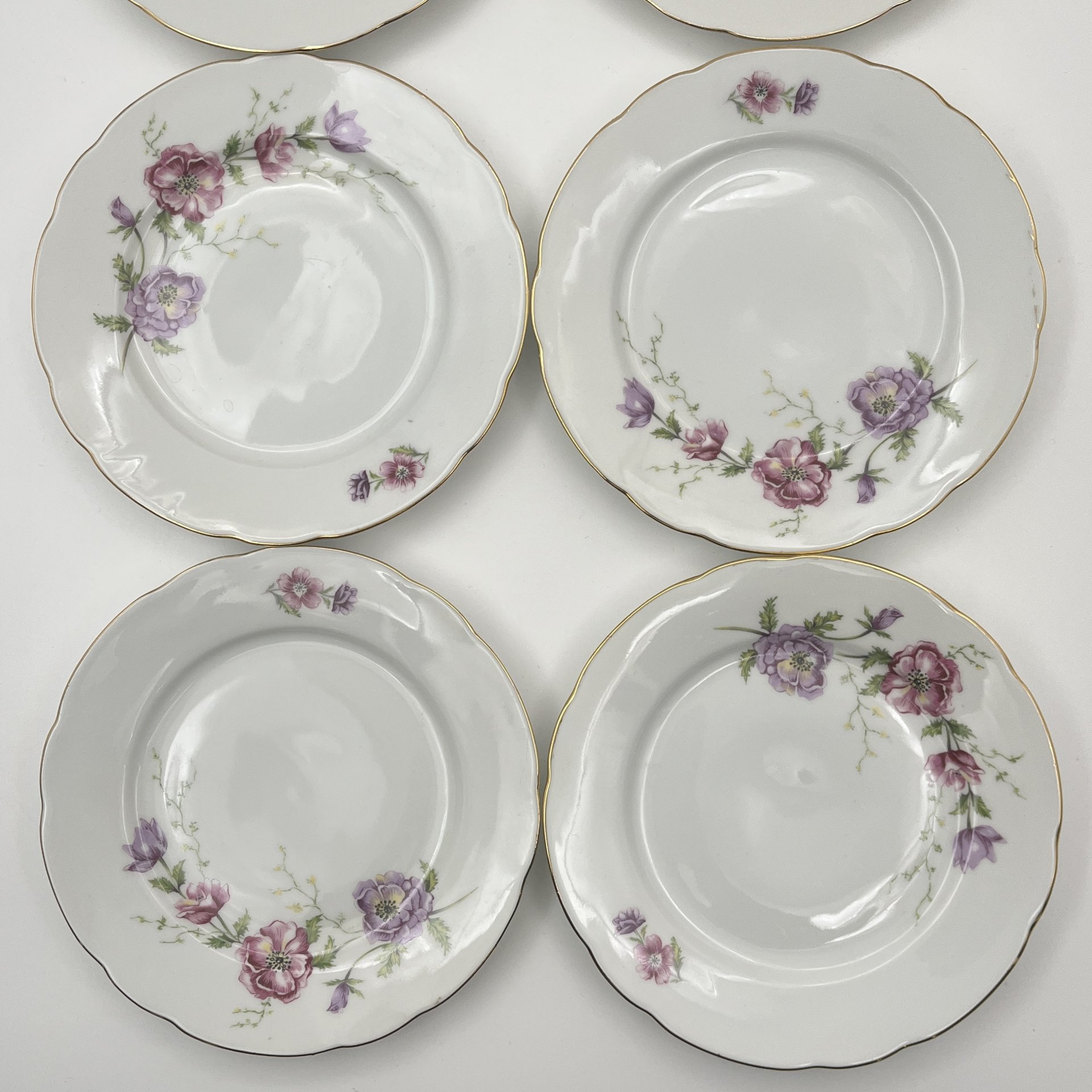 Набор из 6-ти десертных  тарелок с цветочным декором, "Gebrüder Benedikt", фарфор, деколь, золочение, Чехословакия, 1960-1990 гг.