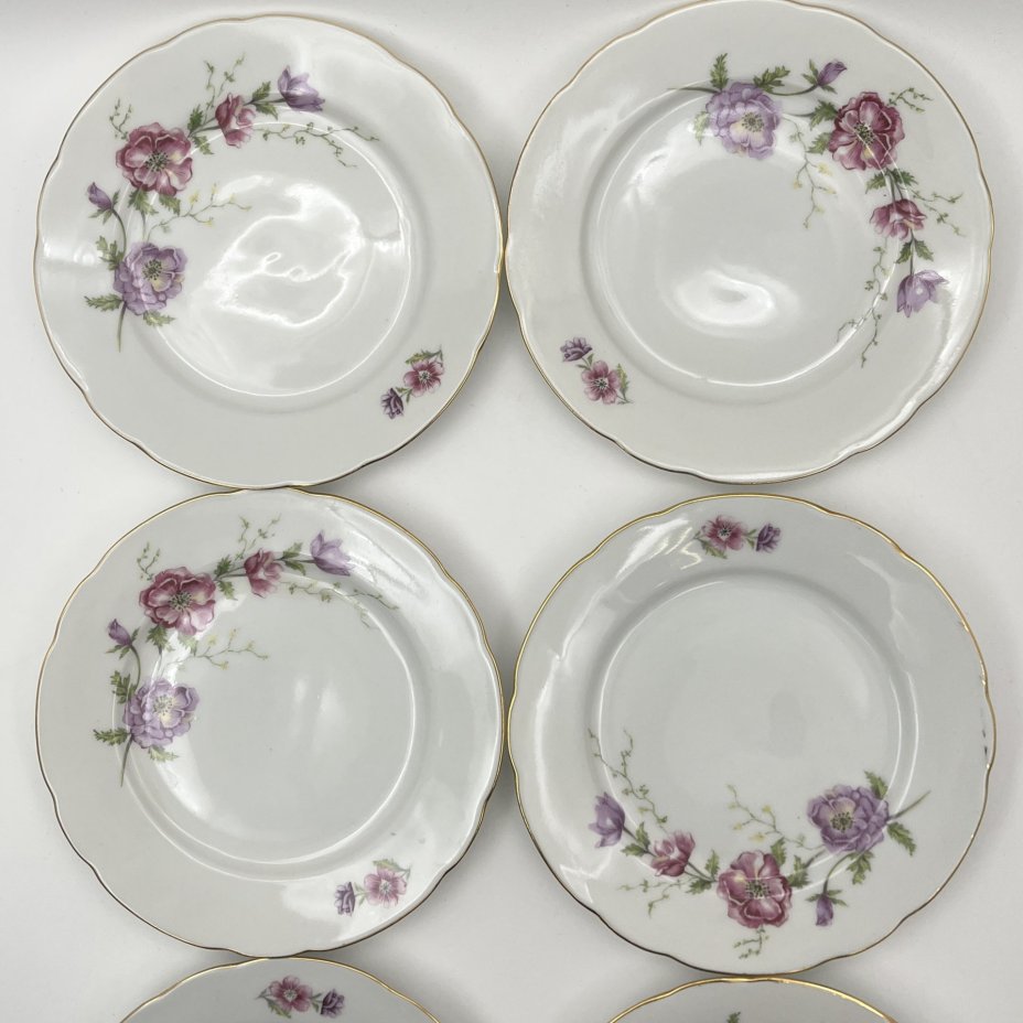 Набор из 6-ти десертных  тарелок с цветочным декором, "Gebrüder Benedikt"