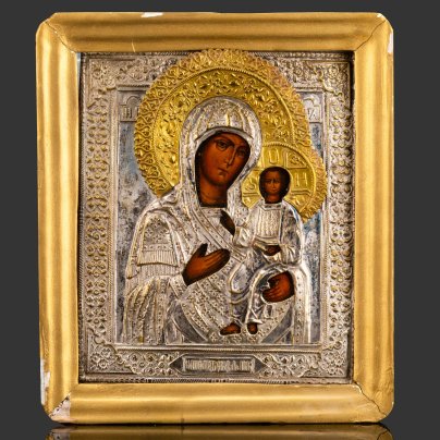 Икона "Богоматерь Смоленская" в окладе, дерево, темпера, сплав металлов, Российская империя, 1890-1915 гг.