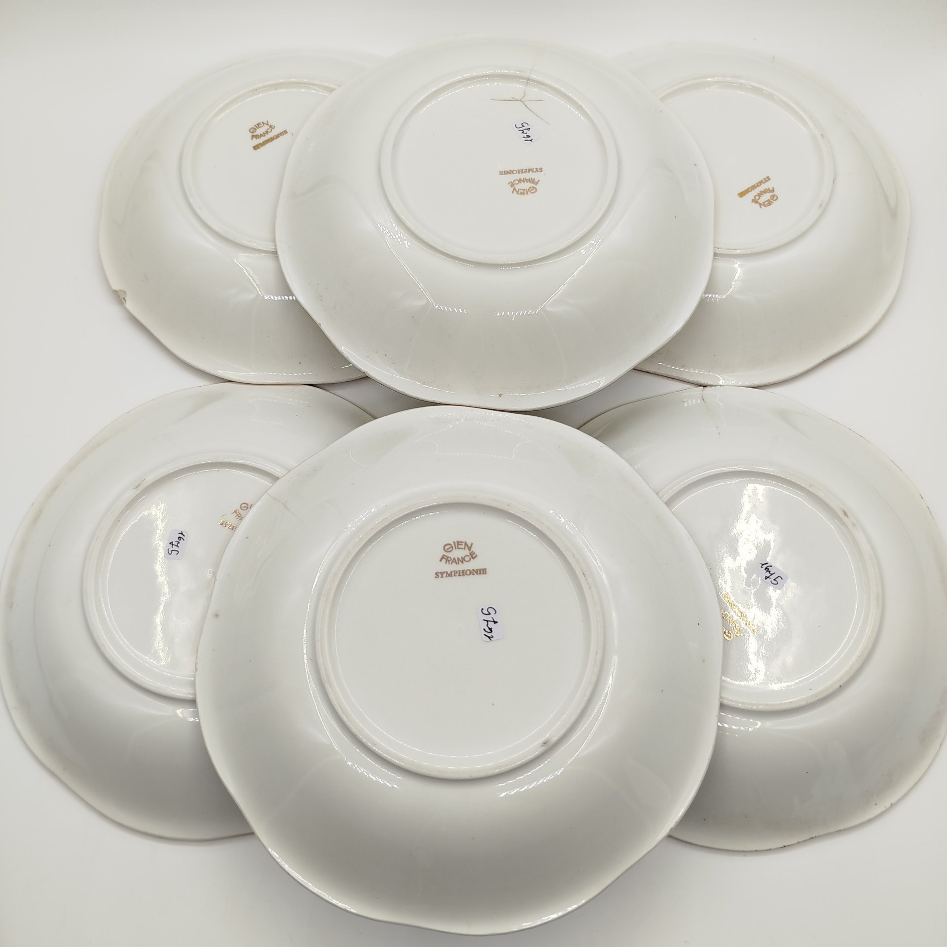 Набор из 6-ти тарелок "Роза" из сервиза "Chenonceaux", Gien, фаянс, деколь, золочение, Франция, 1950-1960 гг.