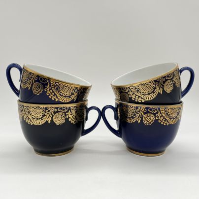 Набор из 4-х чайных чашек "Ночь", украшенных растительным орнаментом, фарфор, крытье, золочение, Ленинградский фарфоровый завод (ЛФЗ), СССР, 1970-1990 гг.