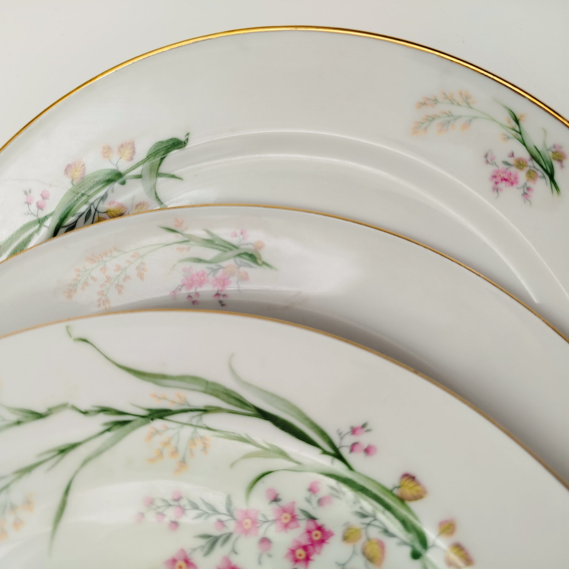 Набор обеденных тарелок с цветочным декором на 6 персон, фарфор, деколь, золочение, Bareuther & Co., Bavaria, Германия, 1931-1945 гг.