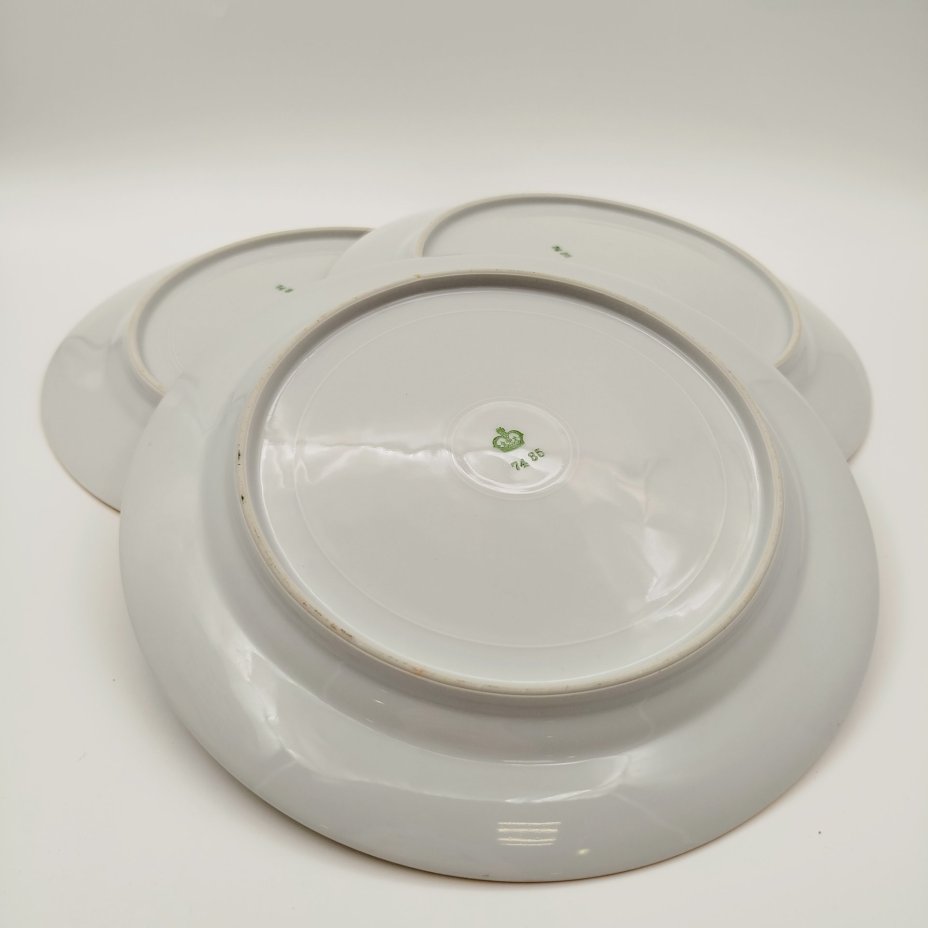 Набор обеденных тарелок с цветочным декором на 6 персон, фарфор, деколь, золочение, Bareuther & Co., Bavaria, Германия, 1931-1945 гг.