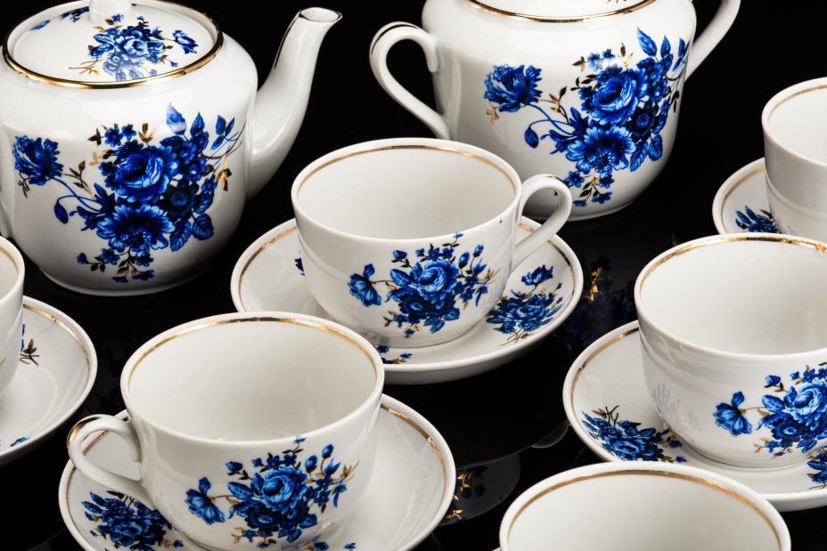 Сервиз чайный с цветочным декором в синей гамме на 6 персон (14 предметов)
