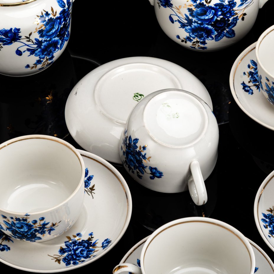 Сервиз чайный с цветочным декором в синей гамме на 6 персон (14 предметов)
