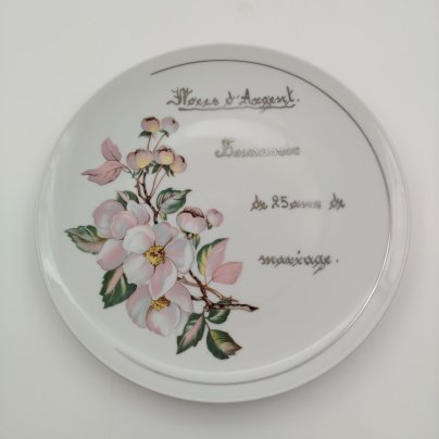 Тарелка декоративная "Noces d'Argent. Souvenir de 25 ans mariage" (Серебряная свадьба. На память о 25-летии свадьбы".), фарфор, деколь, серебрение, Winterling Marktleuthen Bavaria, Бавария, 1970-2000 гг.