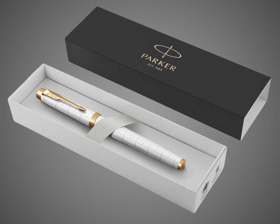 Ручка роллер Parker IM Premium T318 Pearl GT, стержень: F, цвет чернил: black, в подарочной упаковке., Лаки и смолы: лак, нержавеющая сталь, позолота