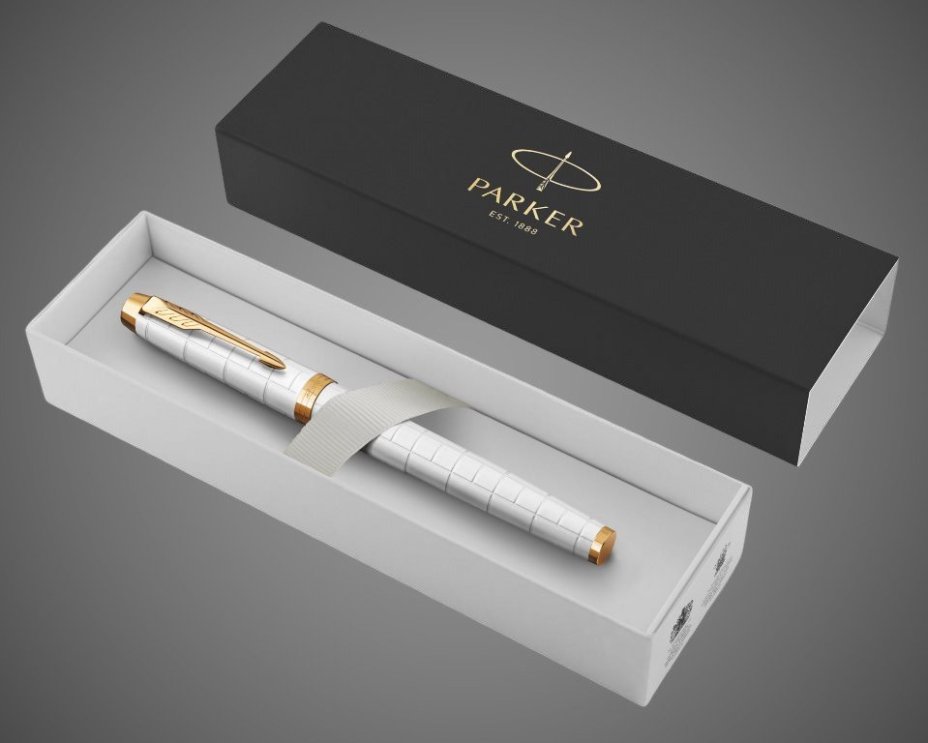 Ручка роллер Parker IM Premium T318 Pearl GT, стержень: F, цвет чернил: black, в подарочной упаковке., Лаки и смолы: лак, нержавеющая сталь, позолота