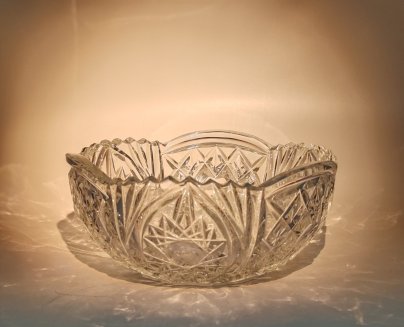 Салатник с рельефным резным декором, хрусталь, алмазная грань, СССР, 1970-1990 гг.