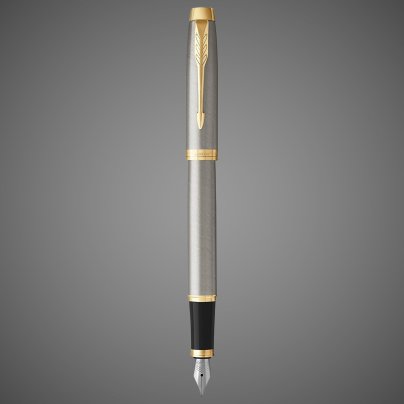 Перьевая ручка Parker IM Metal Brushed Metal GT, перо: F, цвет чернил: blue, в подарочной упаковке., Драгметаллы: позолота, сталь