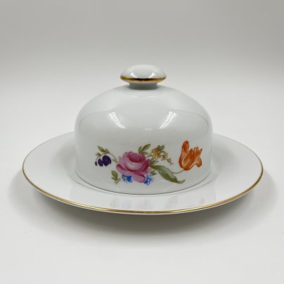 Масленка с цветочным декором, фарфор, деколь, золочение, Graf Von Henneberg Porzellan, 1777 Jlmenau, Германия, 1973-1977 гг., Graf Von Henneberg Porzellan