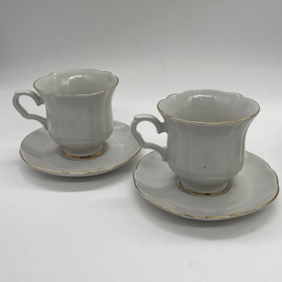 Набор из 2 чайных пар с лаконичным декором, фарфор, золочение, Коростенский фарфоровый завод (КФЗ), Восточная Европа, 1970-1990 гг.