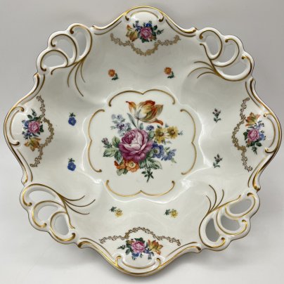 Блюдо (фруктовница) с прорезным бортом "Мейсенский букет"