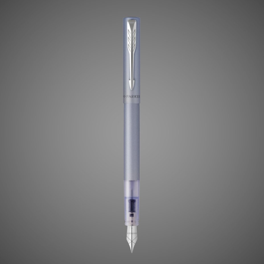 Перьевая ручка Parker Vector XL Silver Blue CT, цвет чернил blue, перо: F/M, в подарочной упаковке., Лаки и смолы: лак, нержавеющая сталь, пластик, хром