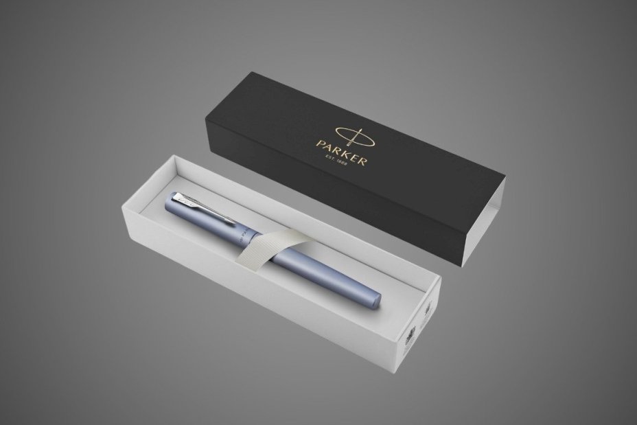 Перьевая ручка Parker Vector XL Silver Blue CT, цвет чернил blue, перо: F/M, в подарочной упаковке., Лаки и смолы: лак, нержавеющая сталь, пластик, хром