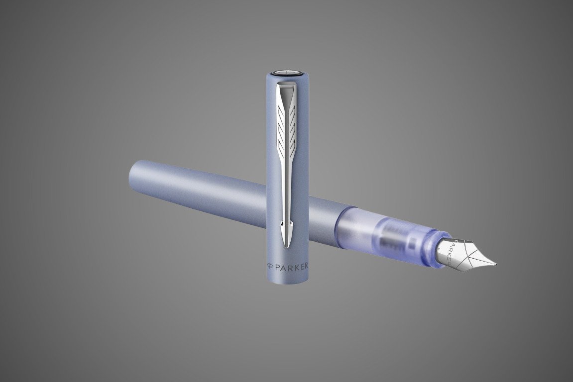 Перьевая ручка Parker Vector XL Silver Blue CT, цвет чернил blue, перо: F/M, в подарочной упаковке., Лаки и смолы: лак, нержавеющая сталь, пластик, хром