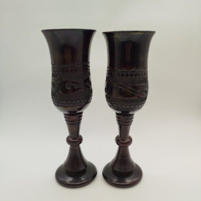 Парные вазы в виде кубков, дерево, резьба, СССР, 1980-1990 гг.