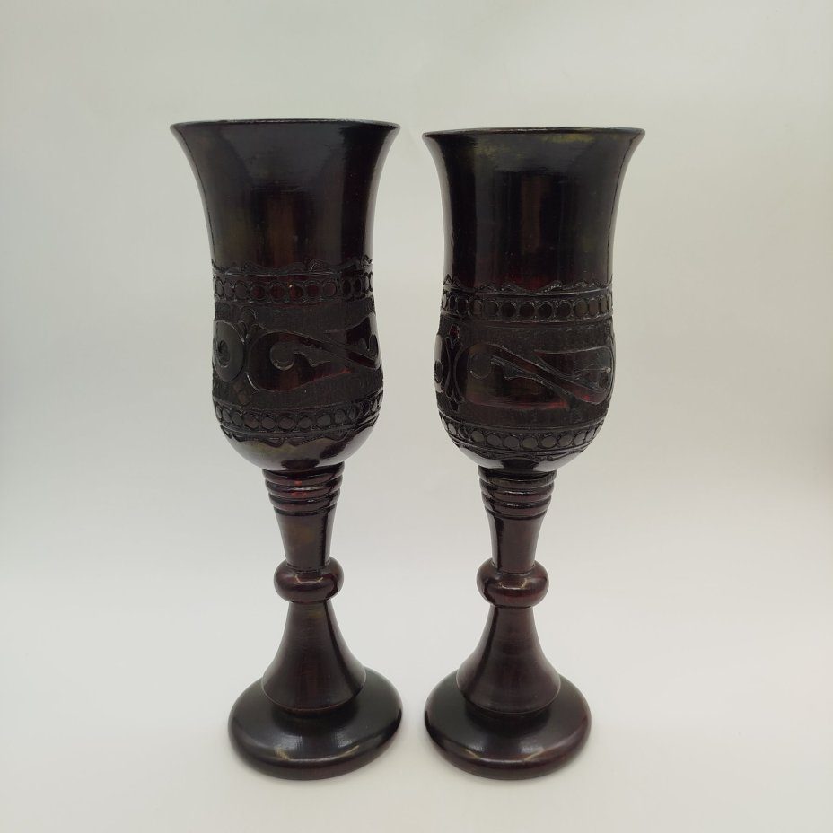 Парные вазы в виде кубков, дерево, резьба, СССР, 1980-1990 гг.