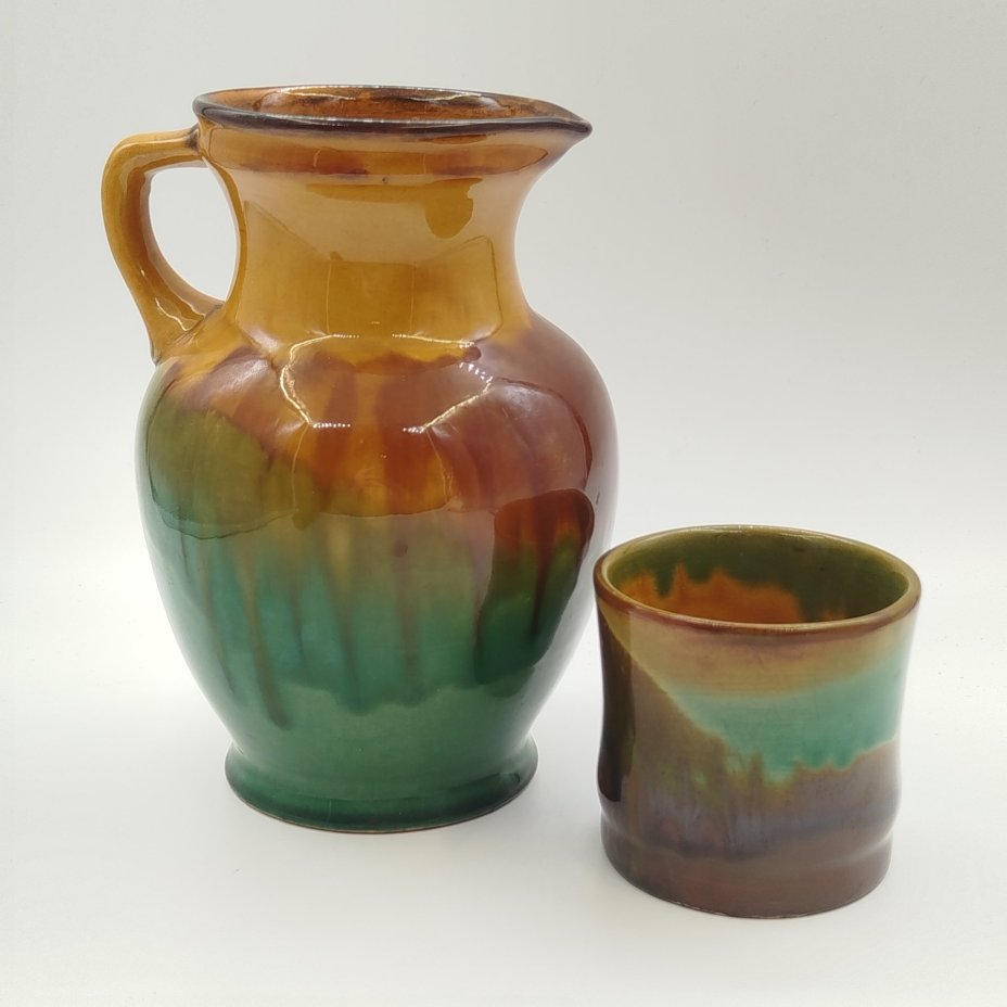 Набор из кувшина и стакана в коричнево-зеленой гамме
