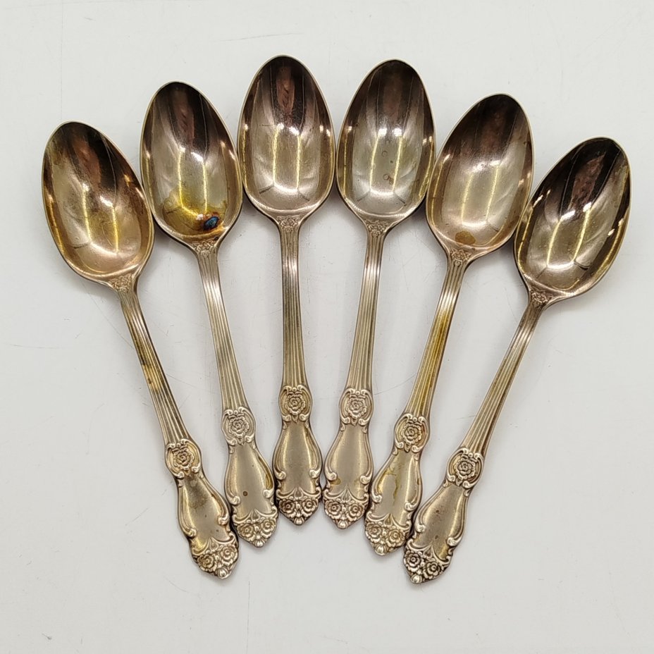 Набор кофейных ложек "Серебряная роза" на 6 персон, мНЦ (медь-никель-цинк), Кольчугинский завод цветных металлов, СССР, 1962-1990 гг.