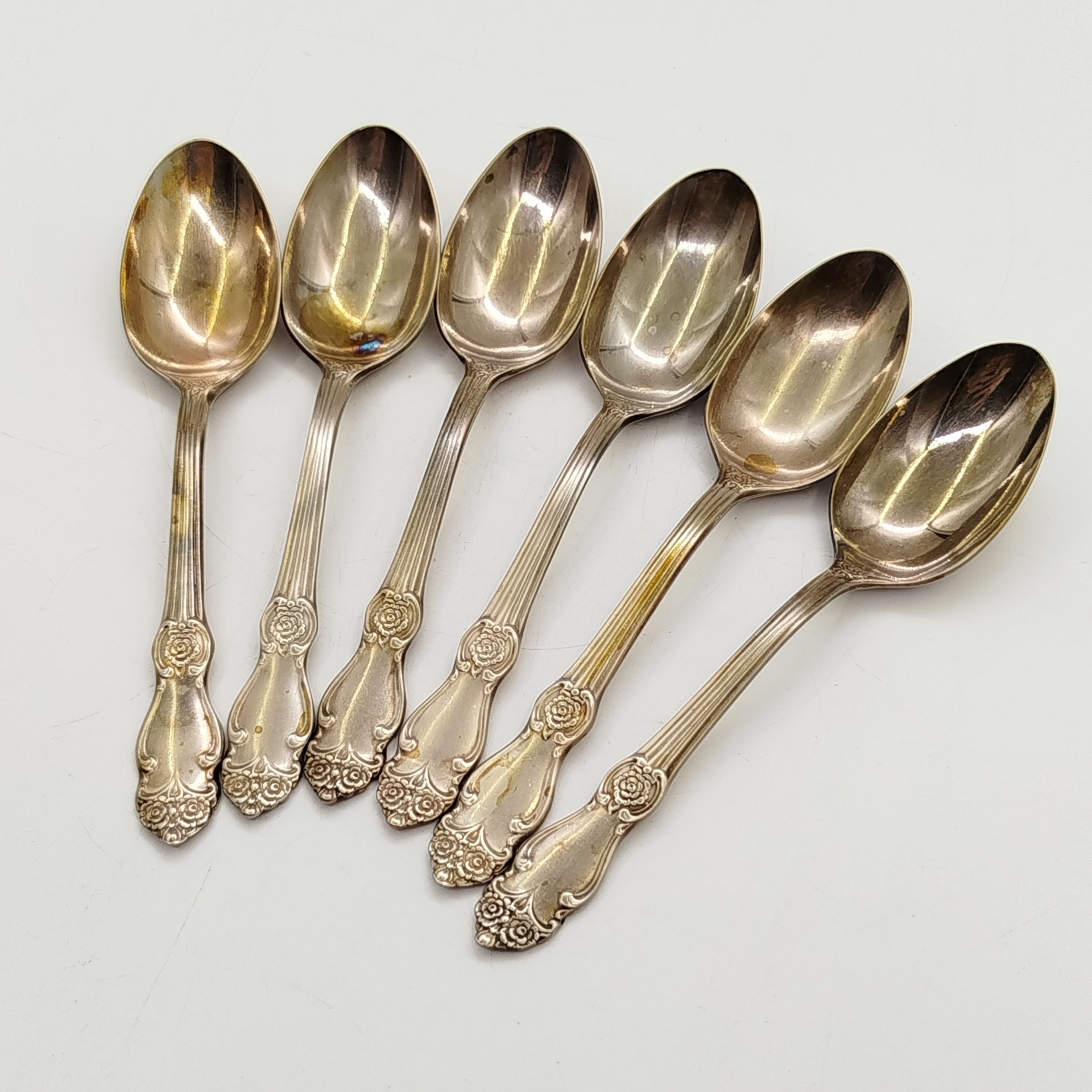 Набор кофейных ложек "Серебряная роза" на 6 персон, мНЦ (медь-никель-цинк), Кольчугинский завод цветных металлов, СССР, 1962-1990 гг.