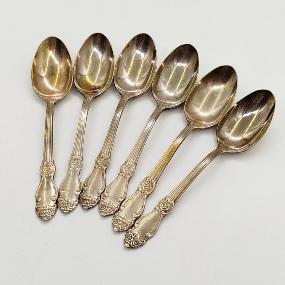 Набор кофейных ложек "Серебряная роза" на 6 персон, мНЦ (медь-никель-цинк), Кольчугинский завод цветных металлов, СССР, 1962-1990 гг.